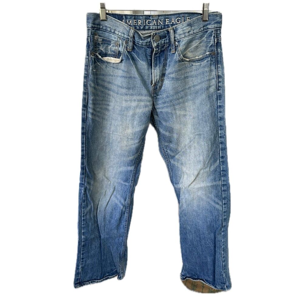 American Eagle Men's 100% Cotton Factory Faded Distressed Bootcut Jeans W30